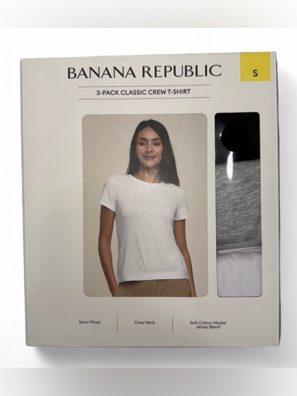 NWT Banana Republic 3 Pack Crew Neck T-Shirts Womens Small Black Gray White New